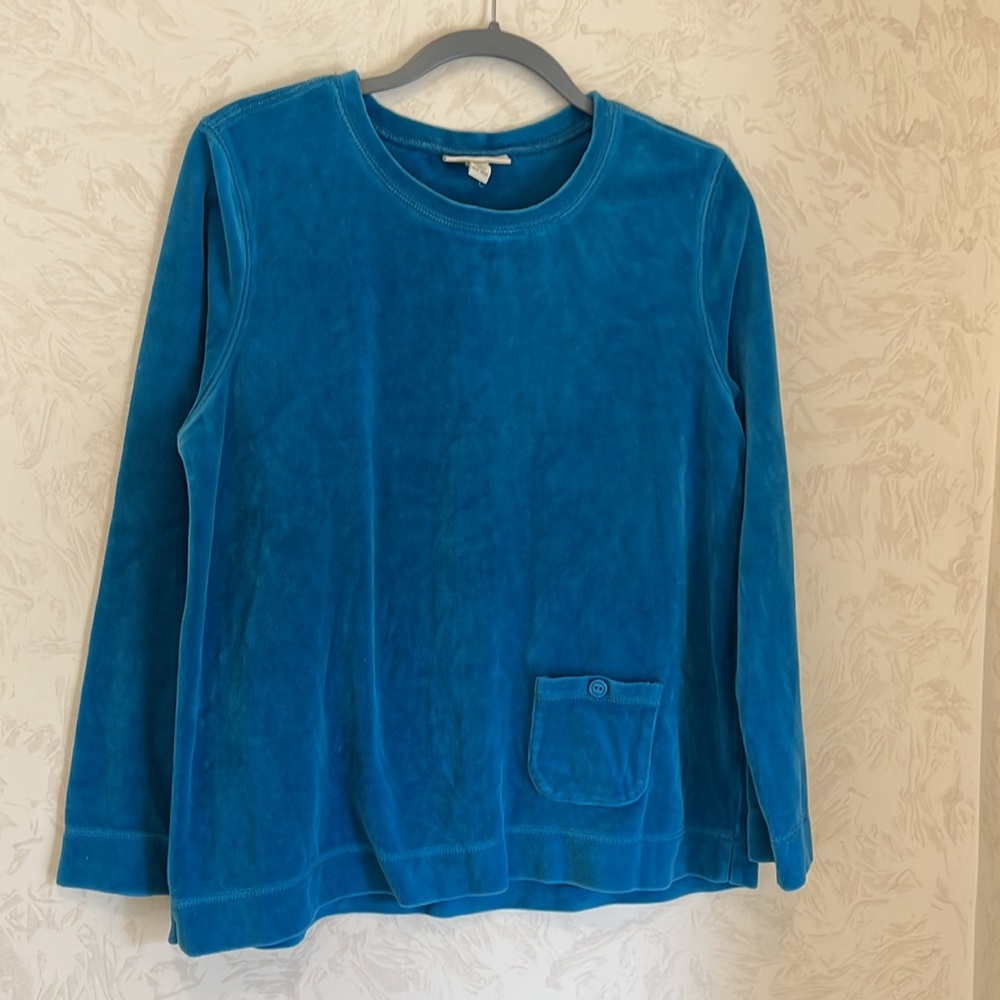 Appleseed's Dark Turquoise Velour Long Sleeve Crewneck Top Size L - Picture 3 of 7